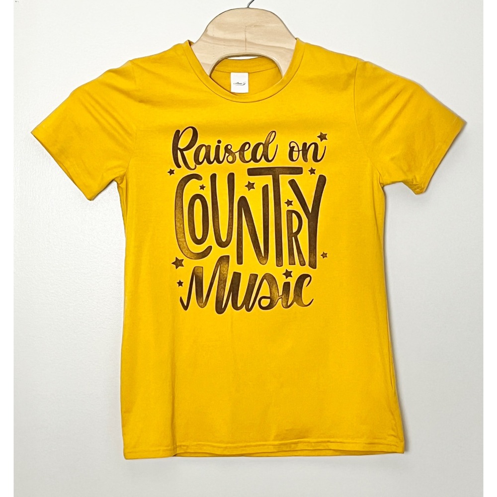 Alexis G Graphic T-Shirt Women's Medium Mustard Yellow Raised on Country Music